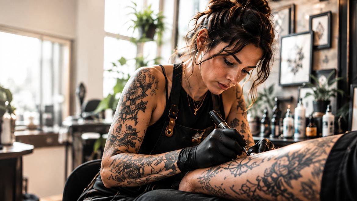 Artista de Black Ink trabajando en un tatuaje