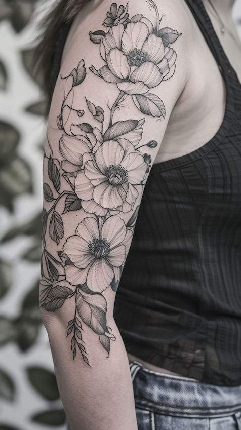 Tatuaje floral en brazo
