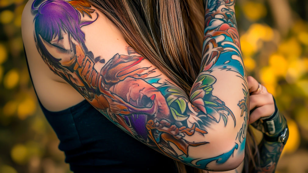 Tatuaje artístico a color en el brazo