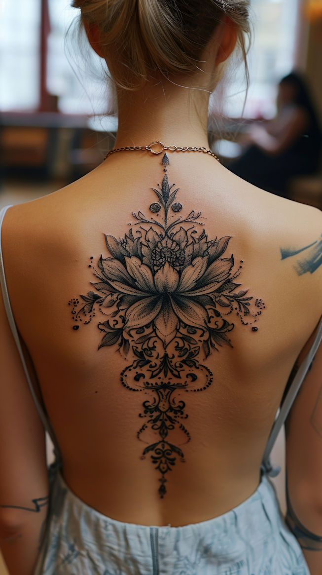 Tatuaje ornamental en espalda
