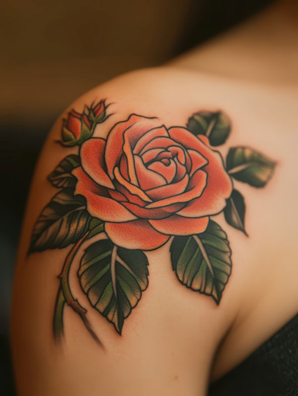 Tatuaje floral de rosa